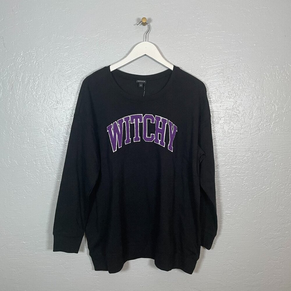 Torrid Women Plus Size 1 Black Purple Witchy Sweatshirt Crew Neck Varsity Style